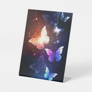 Glowing Night Butterflies Pedestal Sign