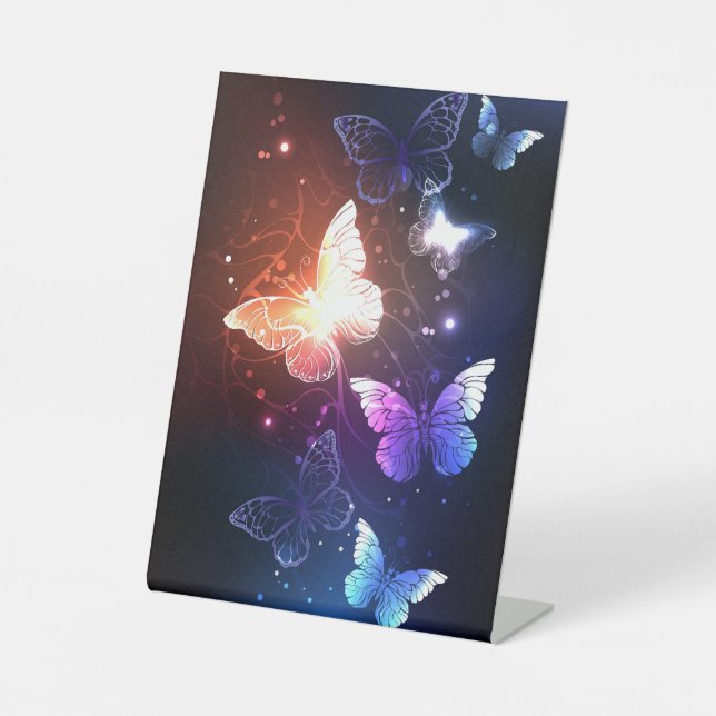 Glowing Night Butterflies Pedestal Sign (Front)