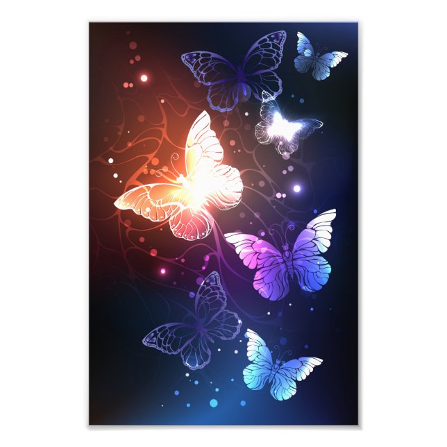 Glowing Night Butterflies Photo Print (Front)