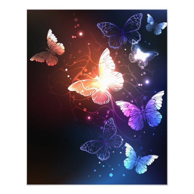 Glowing Night Butterflies Photo Print (Front)