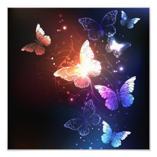 Glowing Night Butterflies Photo Print