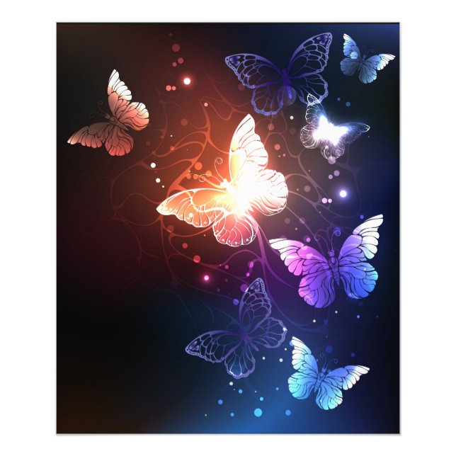 Glowing Night Butterflies Photo Print (Front)