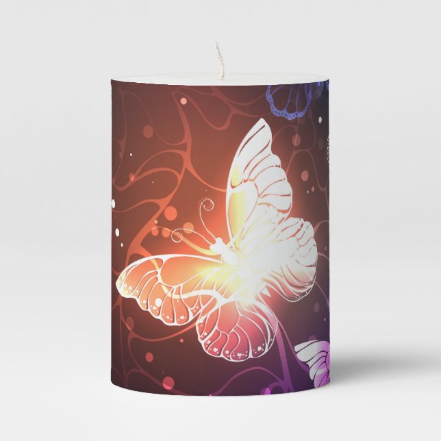 Glowing Night Butterflies Pillar Candle (Front)