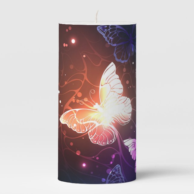 Glowing Night Butterflies Pillar Candle (Front)