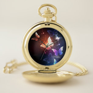 Glowing Night Butterflies Pocket Watch