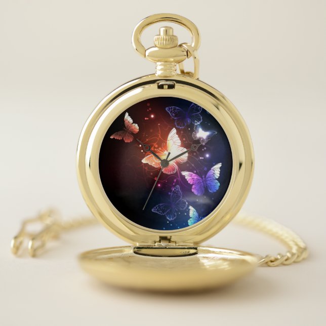 Glowing Night Butterflies Pocket Watch (Inside)