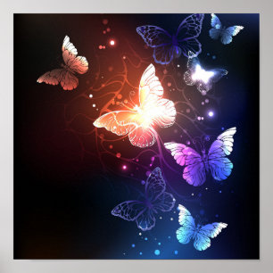 Glowing Night Butterflies Poster