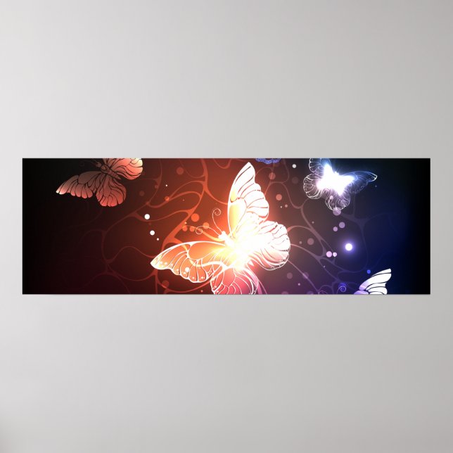 Glowing Night Butterflies Poster (Front)