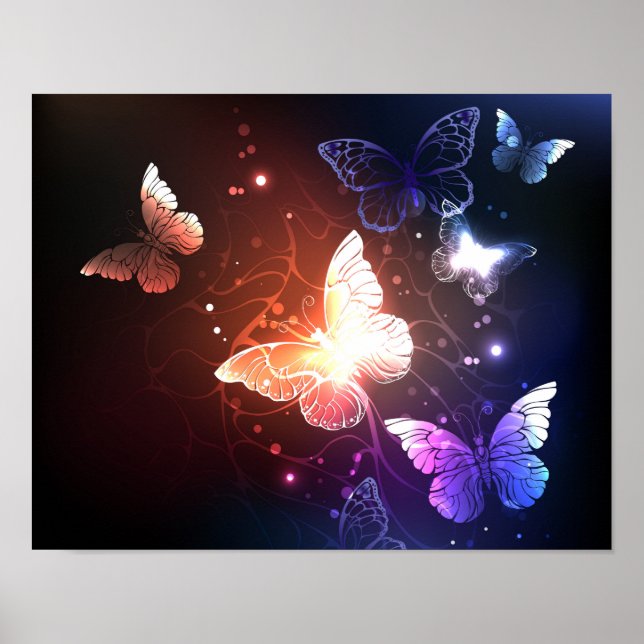 Glowing Night Butterflies Poster (Front)