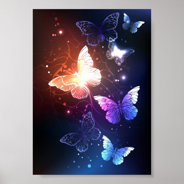 Glowing Night Butterflies Poster (Front)