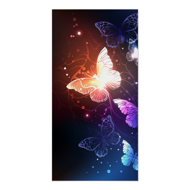 Glowing Night Butterflies Poster (Front)