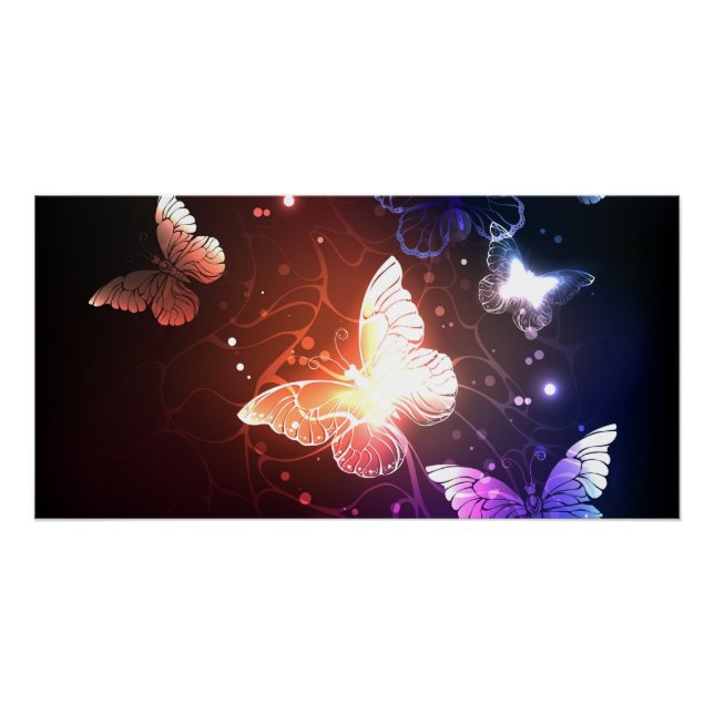 Glowing Night Butterflies Poster (Front)
