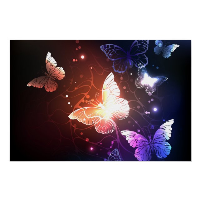 Glowing Night Butterflies Poster (Front)