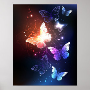 Glowing Night Butterflies Poster