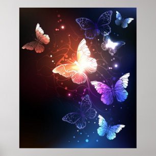 Glowing Night Butterflies Poster