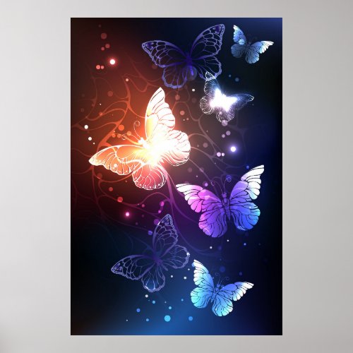 Glowing Night Butterflies Poster