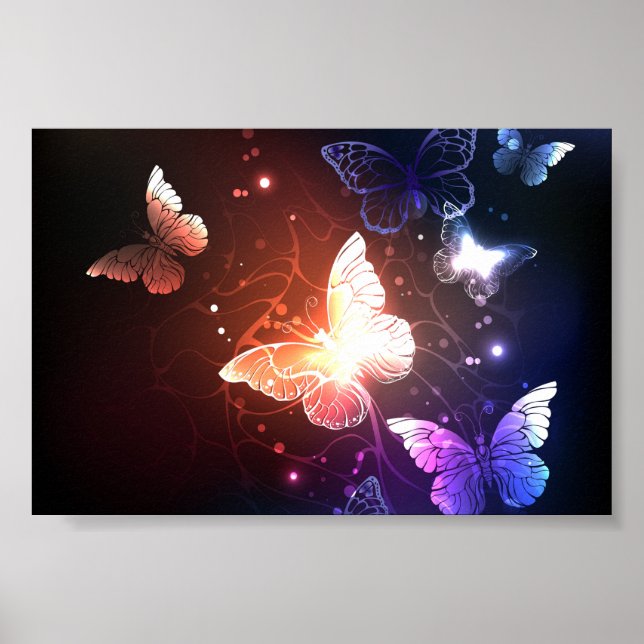 Glowing Night Butterflies Poster (Front)