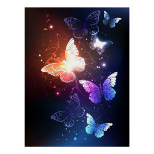 Glowing Night Butterflies Poster