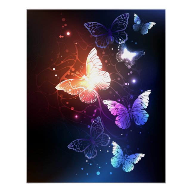 Glowing Night Butterflies Poster (Front)