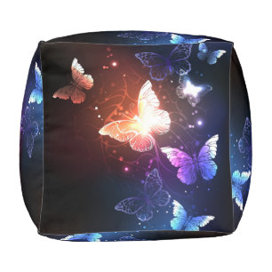 Glowing Night Butterflies Pouf