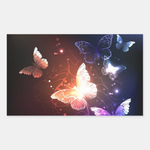 Glowing Night Butterflies Rectangular Sticker