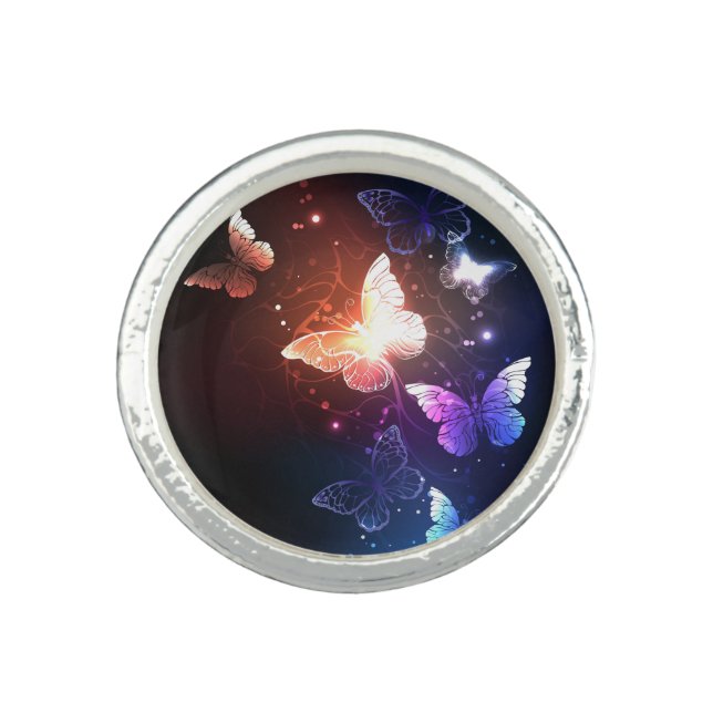 Glowing Night Butterflies Ring (Front)