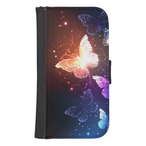 Glowing Night Butterflies Galaxy S4 Wallet Case
