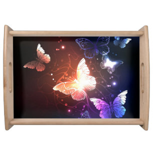 Glowing Night Butterflies Serving Tray