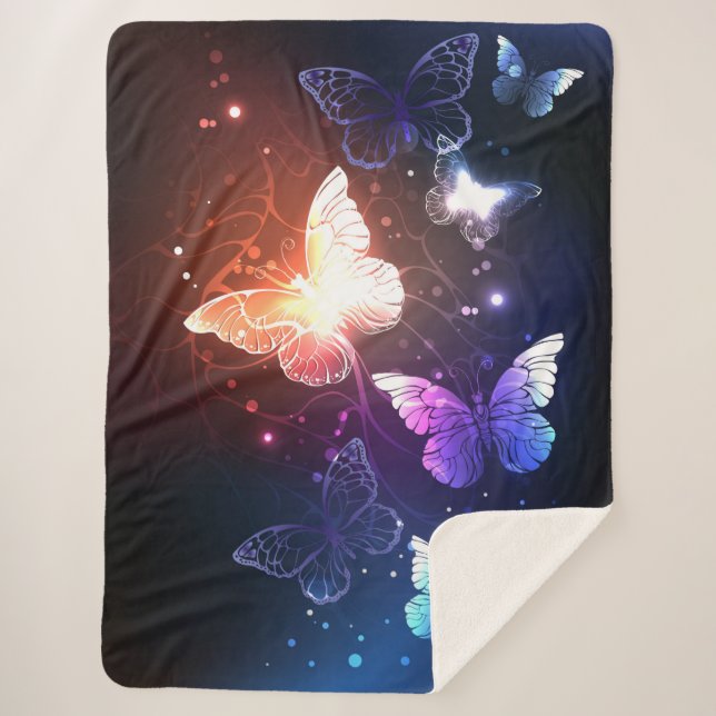 Glowing Night Butterflies Sherpa Blanket (Front)