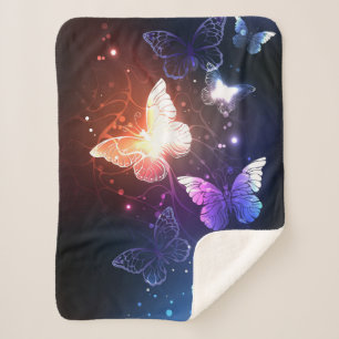 Glowing Night Butterflies Sherpa Blanket