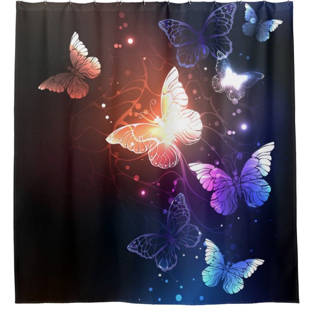 Glowing Night Butterflies Shower Curtain (Front)