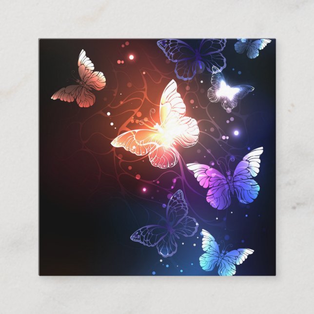 Glowing Night Butterflies Square Business Card (Front)