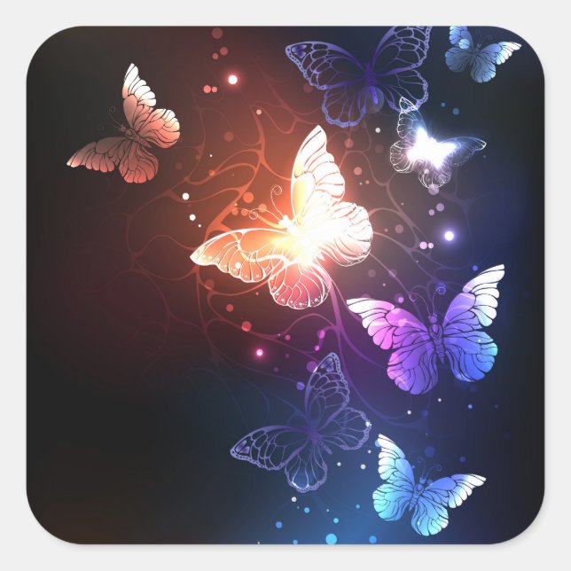 Glowing Night Butterflies Square Sticker (Front)