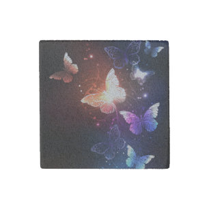 Glowing Night Butterflies Stone Magnet