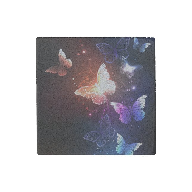 Glowing Night Butterflies Stone Magnet (Front)