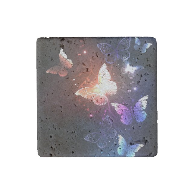 Glowing Night Butterflies Stone Magnet (Front)
