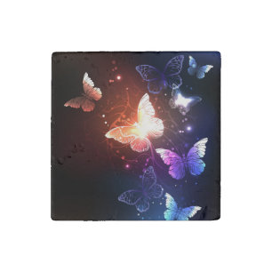 Glowing Night Butterflies Stone Magnet