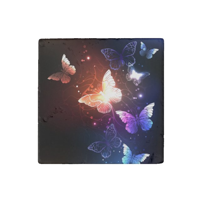 Glowing Night Butterflies Stone Magnet (Front)