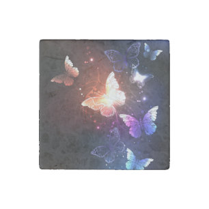 Glowing Night Butterflies Stone Magnet
