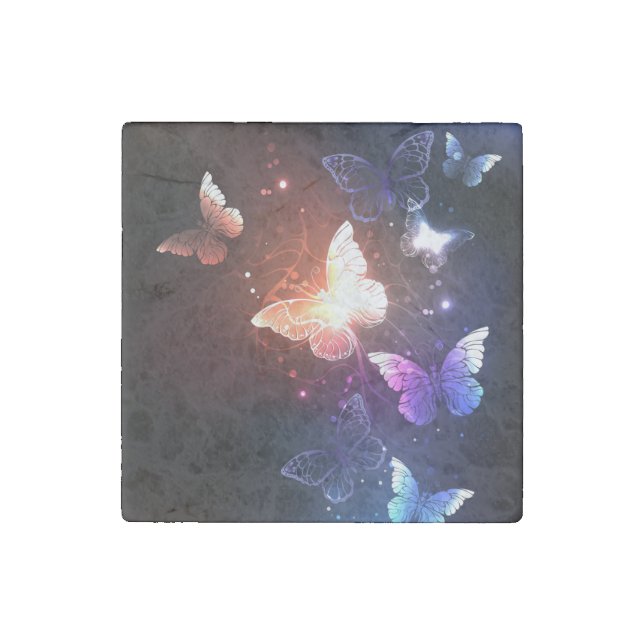 Glowing Night Butterflies Stone Magnet (Front)