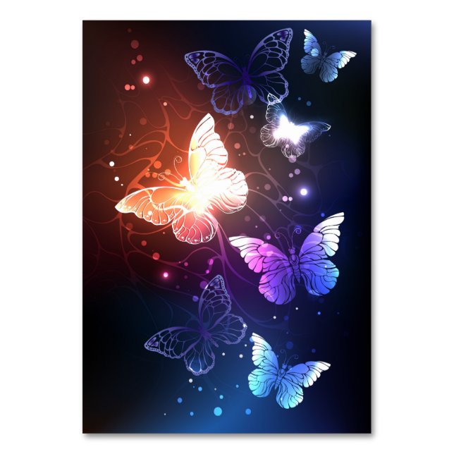 Glowing Night Butterflies Table Card (Front)