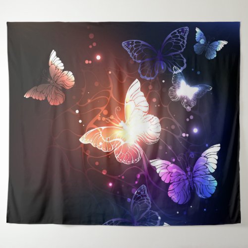 Glowing Night Butterflies Tapestry