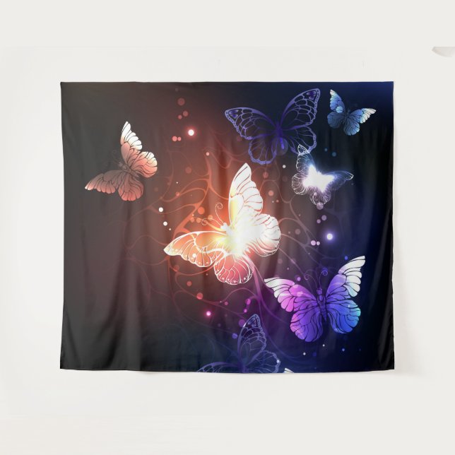 Glowing Night Butterflies Tapestry (Front (Horizontal))