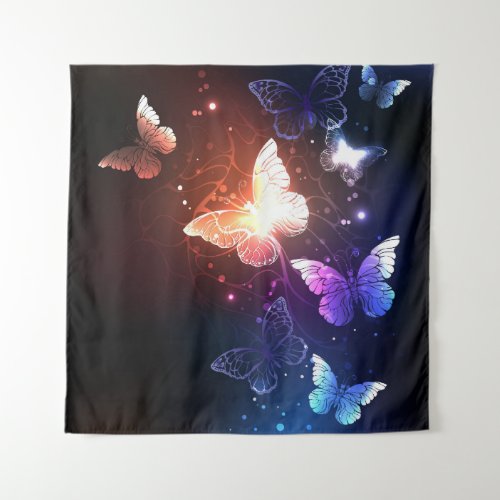 Glowing Night Butterflies Tapestry