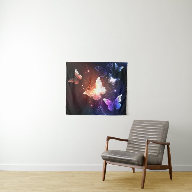 Glowing Night Butterflies Tapestry (In Situ (Horizontal))