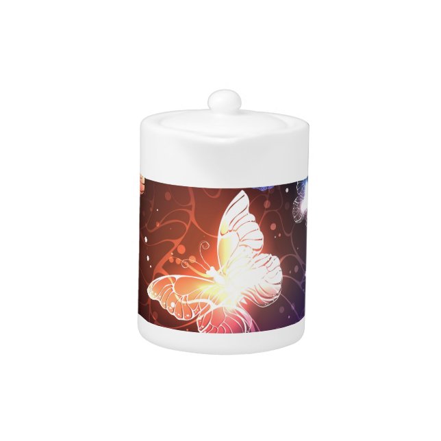 Glowing Night Butterflies Teapot (Front)