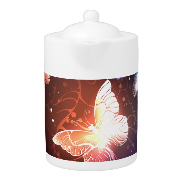 Glowing Night Butterflies Teapot (Front)
