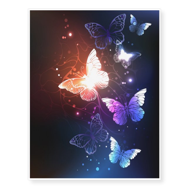 Glowing Night Butterflies Temporary Tattoos (Front)