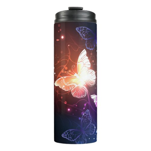 Glowing Night Butterflies Thermal Tumbler