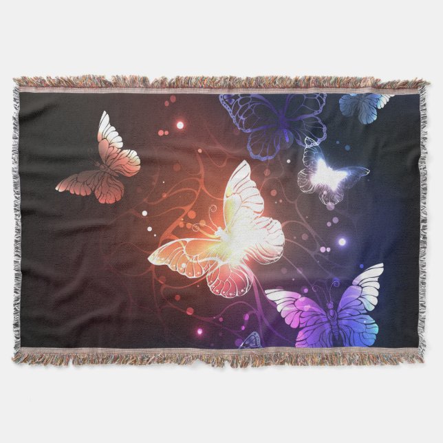 Glowing Night Butterflies Throw Blanket (Front)